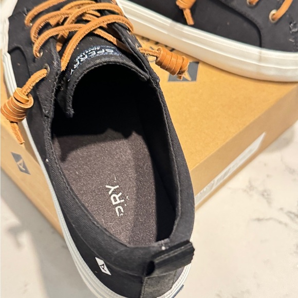 Sperry Crest Vibe Sneakers Black Canvas Shoes Tan Leather Laces Casual Slip-on - Picture 11 of 12